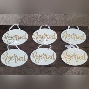 Wooden Reserved Signs Set Of 6 Gold And White